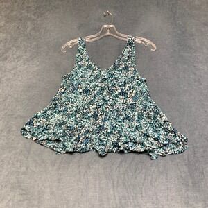 Loft Cropped Tank Top Womens Medium Green Floral Bouquet Peplum Shell V-Neck